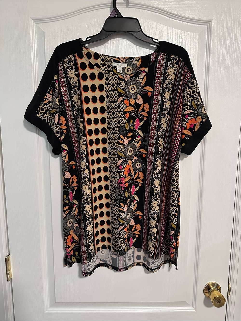 🌸 C EST. 1946 Mixed Print Boho Tunic Top XL Dolman Sleeve